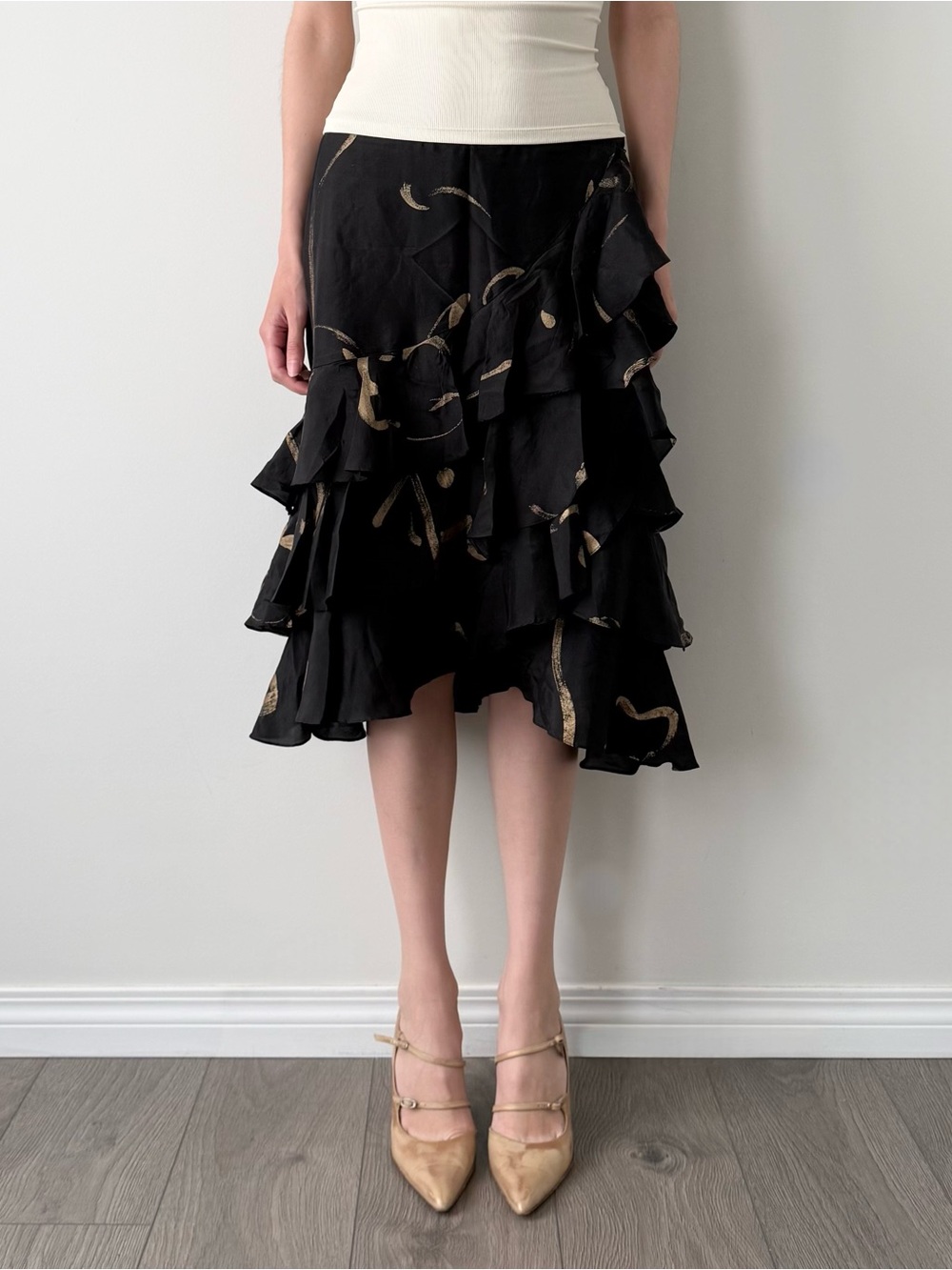 Ralph Lauren 100% silk ruffle midi skirt